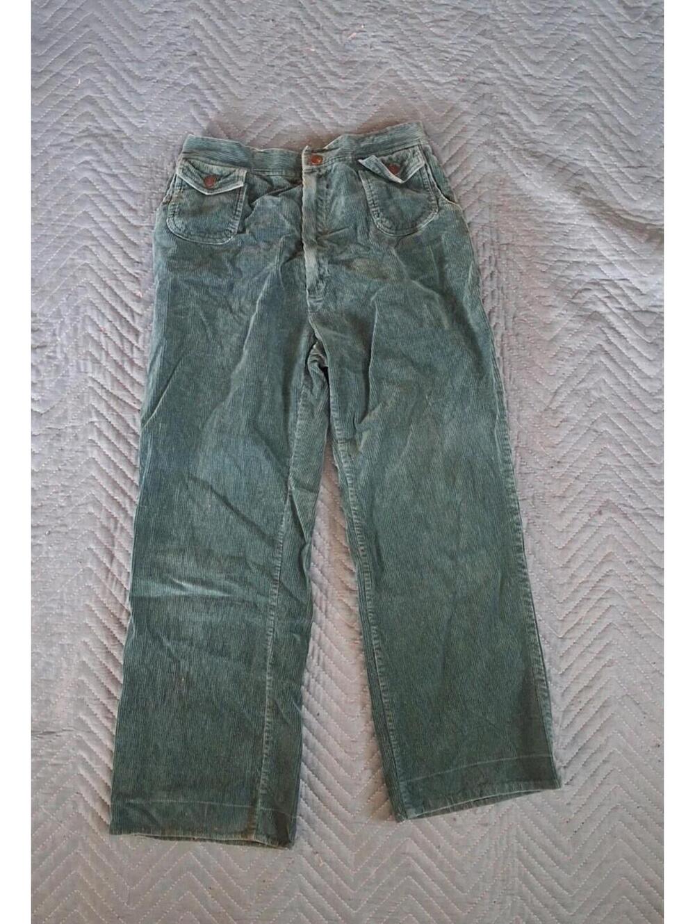 70s vintage green corduroy pants, Wheel Teal Retro Hippy Elastic Waist Sz S